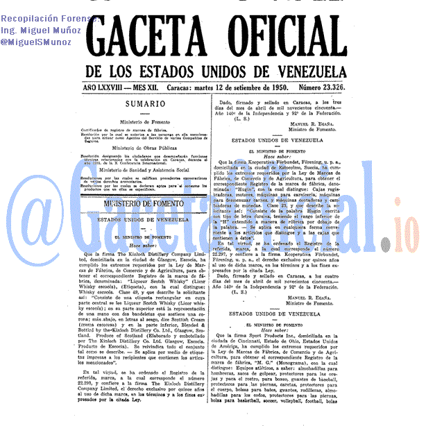 Gaceta Oficial 23326 del 12 Septiembre 1950