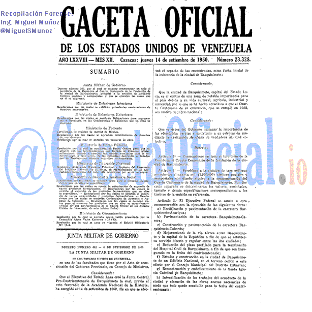 Gaceta Oficial 23328 del 14 Septiembre 1950