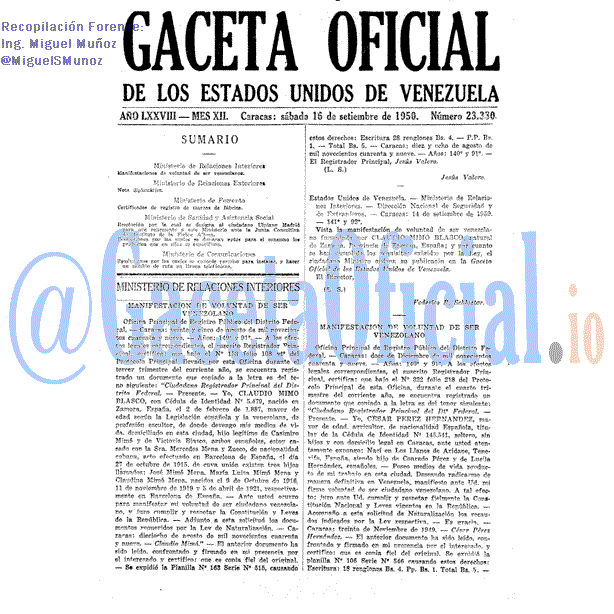 Gaceta Oficial 23330 del 16 Septiembre 1950