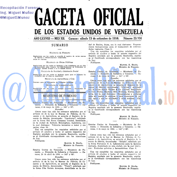 Gaceta Oficial 23336 del 23 Septiembre 1950