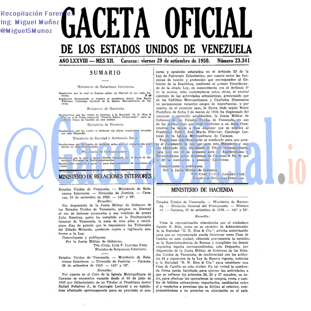 Gaceta Oficial 23341 del 29 Septiembre 1950