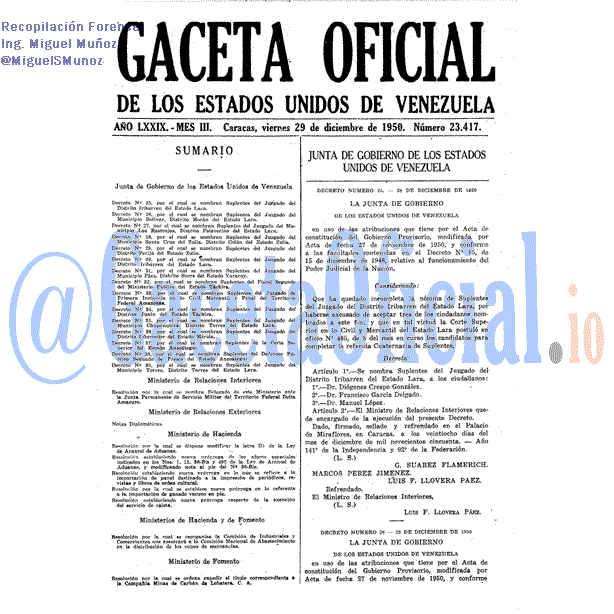 Gaceta Oficial 23417 del 29 Diciembre 1950