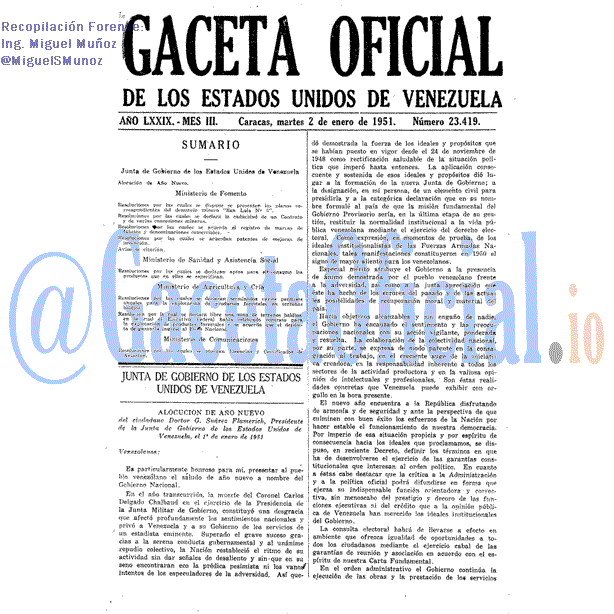 Gaceta Oficial 23419 del 2 Enero 1951