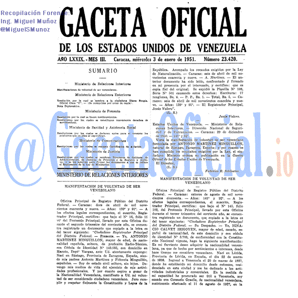 Gaceta Oficial 23420 del 3 Enero 1951