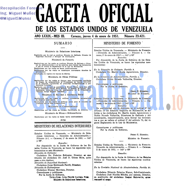 Gaceta Oficial 23421 del 4 Enero 1951