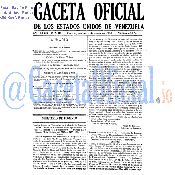 Gaceta Oficial 23422 del 5 Enero 1951