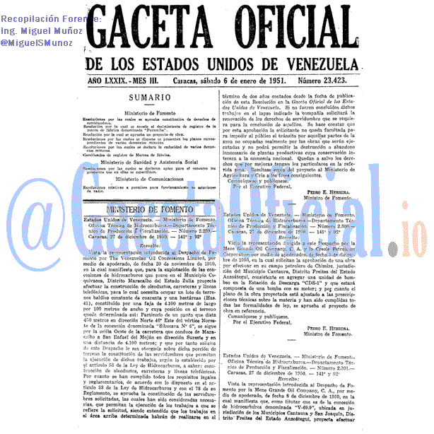 Gaceta Oficial 23423 del 6 Enero 1951