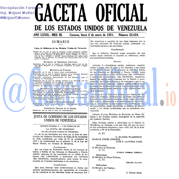 Gaceta Oficial 23424 del 8 Enero 1951