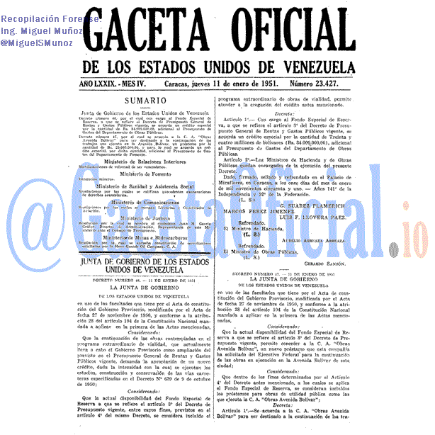 Gaceta Oficial 23427 del 11 Enero 1951