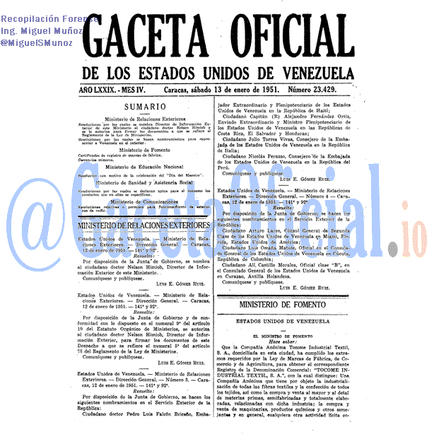 Gaceta Oficial 23429 del 13 Enero 1951