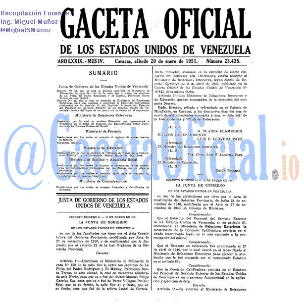 Gaceta Oficial 23435 del 20 Enero 1951