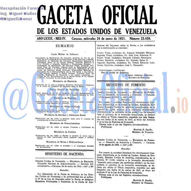Gaceta Oficial 23438 del 24 Enero 1951