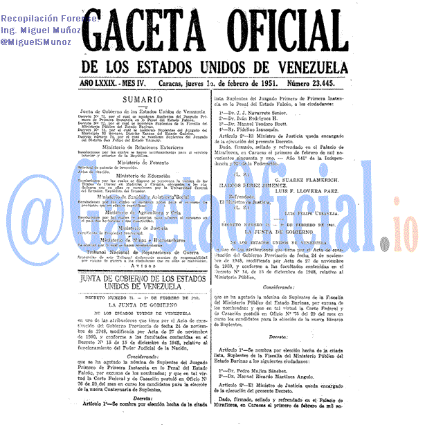 Gaceta Oficial 23445 del 1 Febrero 1951