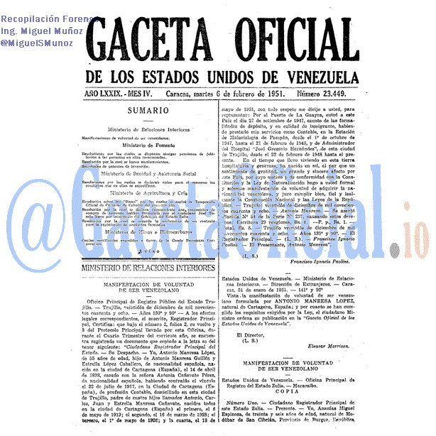 Gaceta Oficial 23449 del 6 Febrero 1951