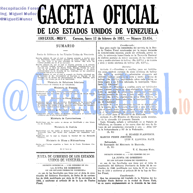 Gaceta Oficial 23454 del 12 Febrero 1951