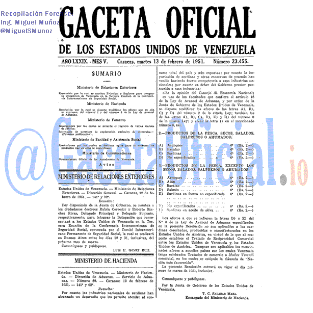 Gaceta Oficial 23455 del 13 Febrero 1951