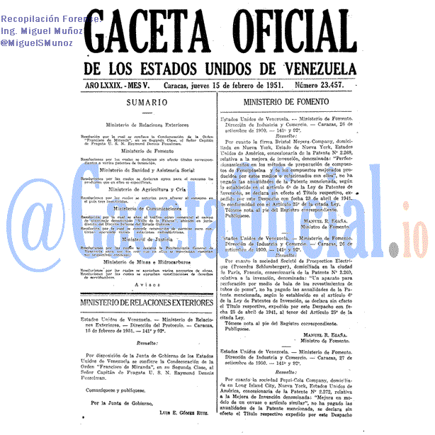 Gaceta Oficial 23457 del 15 Febrero 1951
