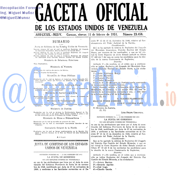 Gaceta Oficial 23458 del 16 Febrero 1951