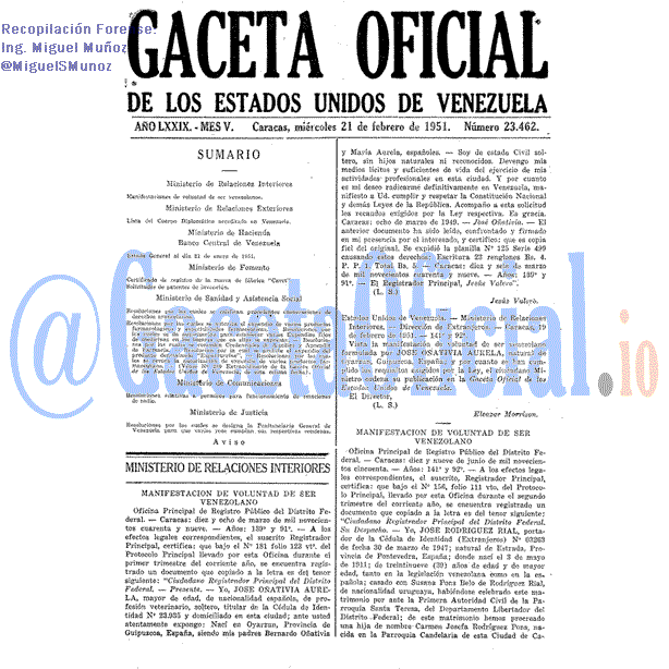 Gaceta Oficial 23462 del 21 Febrero 1951