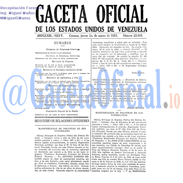 Gaceta Oficial 23469 del 1 Marzo 1951