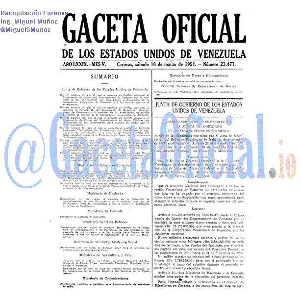 Gaceta Oficial 23477 del 10 Marzo 1951