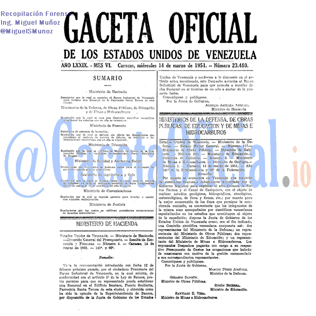 Gaceta Oficial 23480 del 14 Marzo 1951
