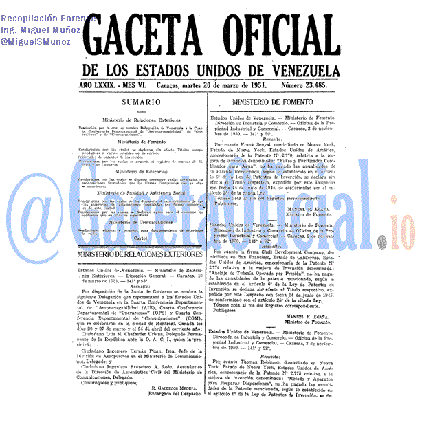 Gaceta Oficial 23485 del 20 Marzo 1951
