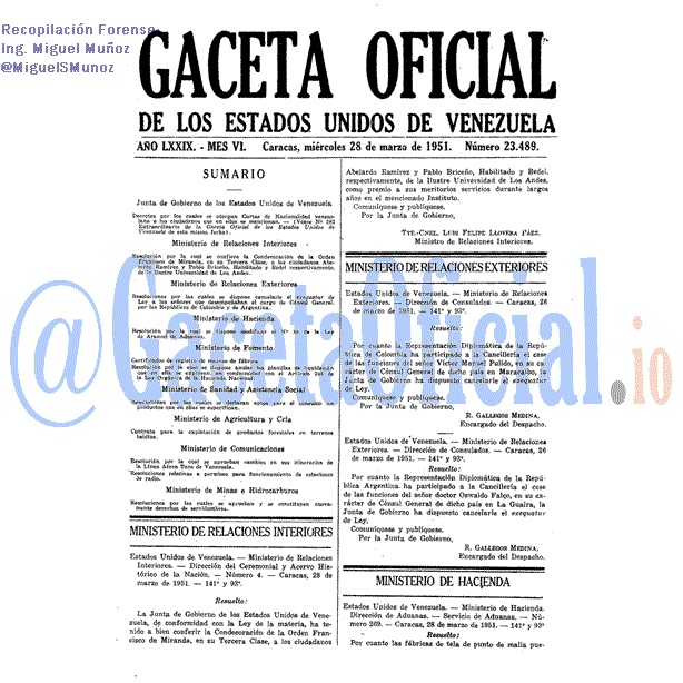 Gaceta Oficial 23489 del 28 Marzo 1951