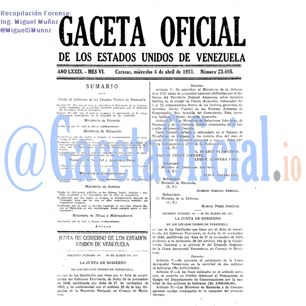 Gaceta Oficial 23495 del 4 Abril 1951