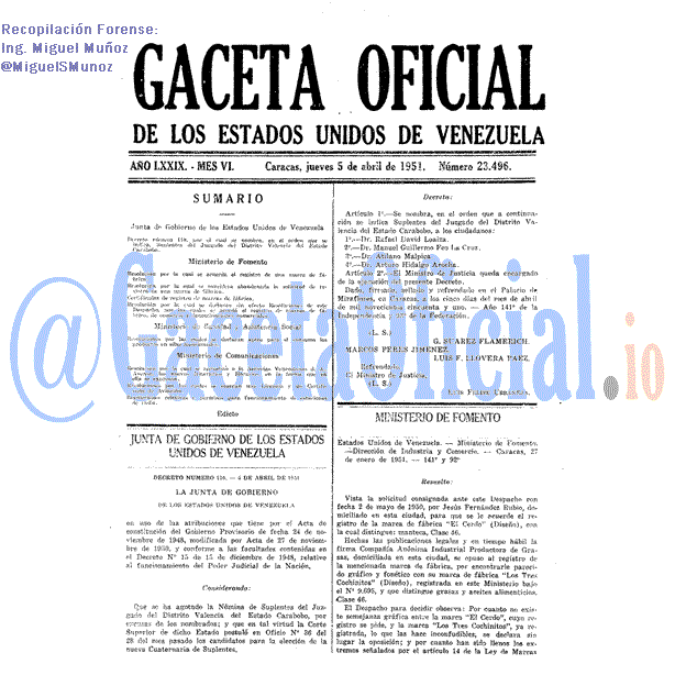 Gaceta Oficial 23496 del 5 Abril 1951