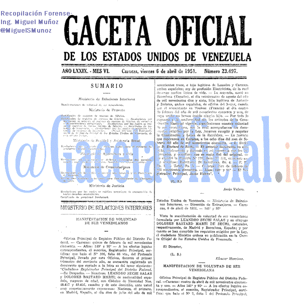 Gaceta Oficial 23497 del 6 Abril 1951