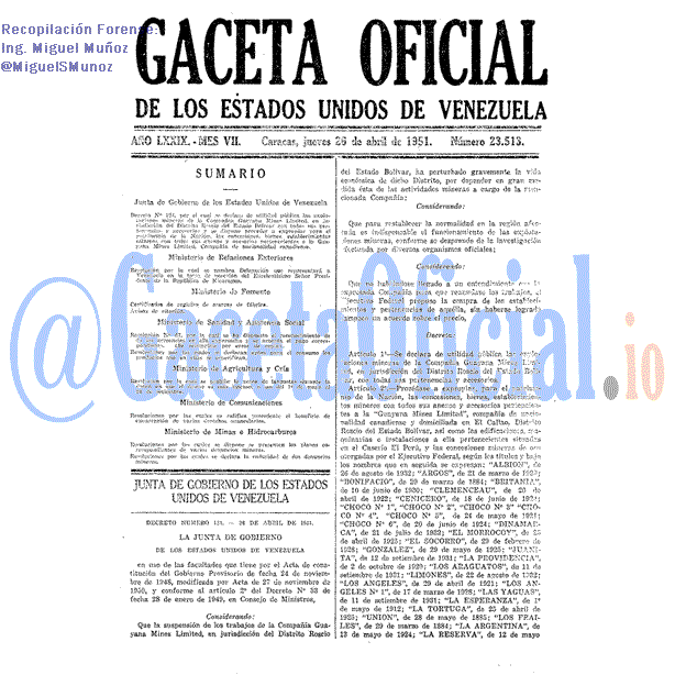 Gaceta Oficial 23513 del 26 Abril 1951