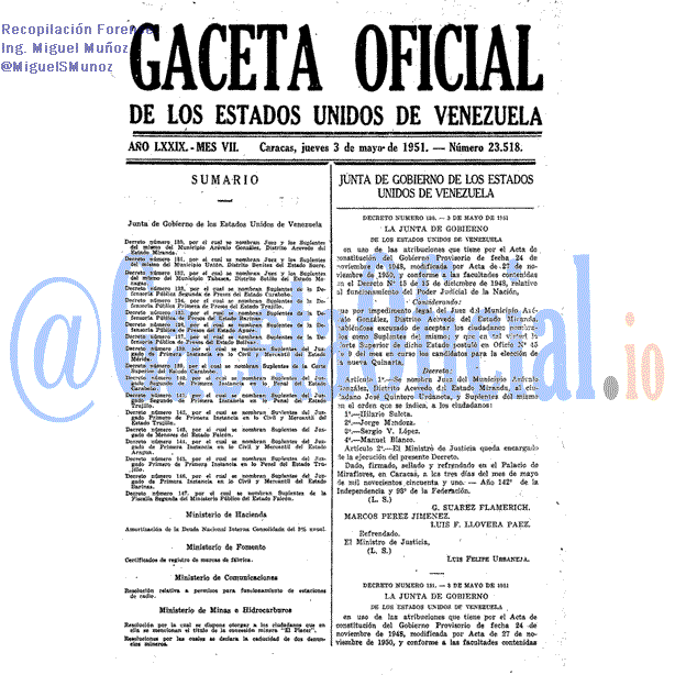 Gaceta Oficial 23518 del 3 Mayo 1951