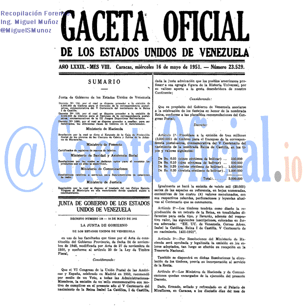 Gaceta Oficial 23529 del 16 Mayo 1951