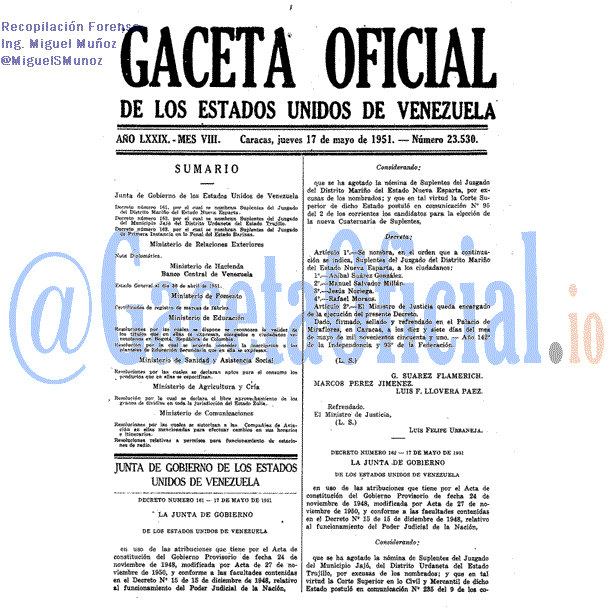 Gaceta Oficial 23530 del 17 Mayo 1951