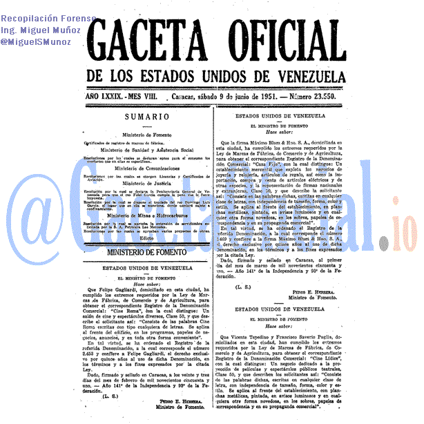 Gaceta Oficial 23550 del 9 Junio 1951