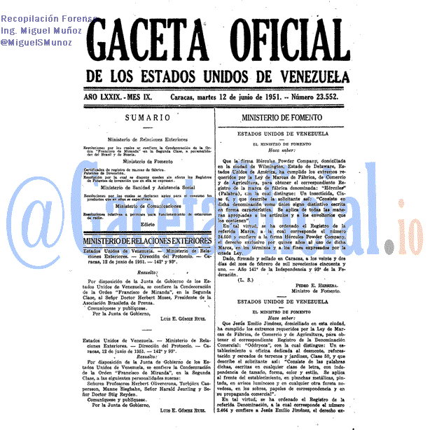 Gaceta Oficial 23552 del 12 Junio 1951