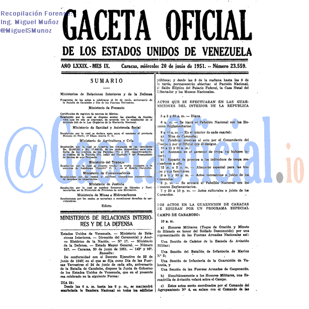 Gaceta Oficial 23559 del 20 Junio 1951