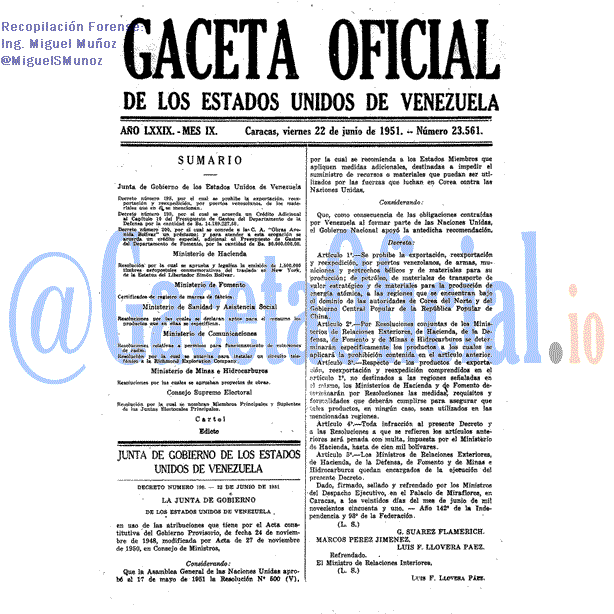 Gaceta Oficial 23561 del 22 Junio 1951