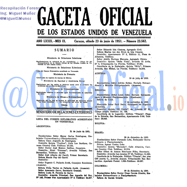 Gaceta Oficial 23562 del 23 Junio 1951
