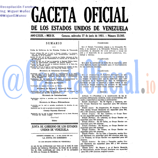 Gaceta Oficial 23565 del 27 Junio 1951