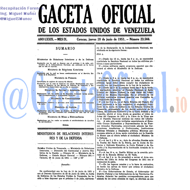 Gaceta Oficial 23566 del 28 Junio 1951