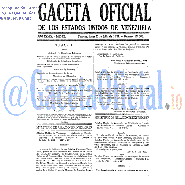 Gaceta Oficial 23569 del 2 Julio 1951