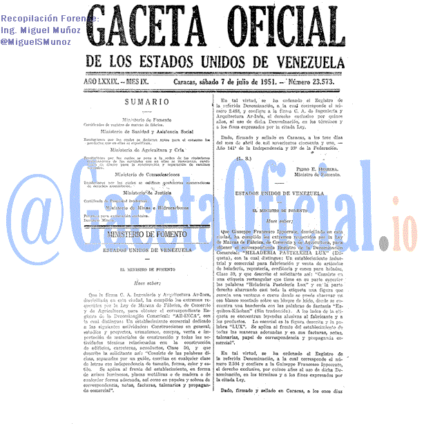 Gaceta Oficial 23573 del 7 Julio 1951