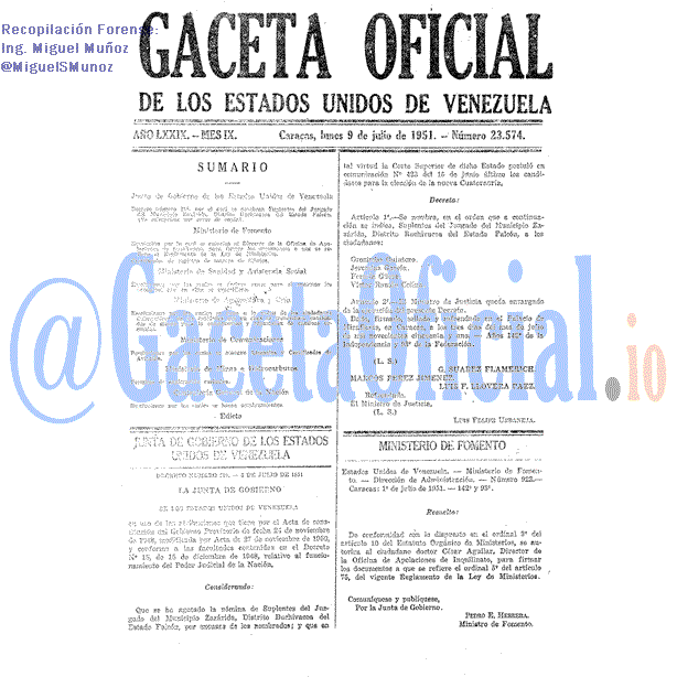 Gaceta Oficial 23574 del 9 Julio 1951