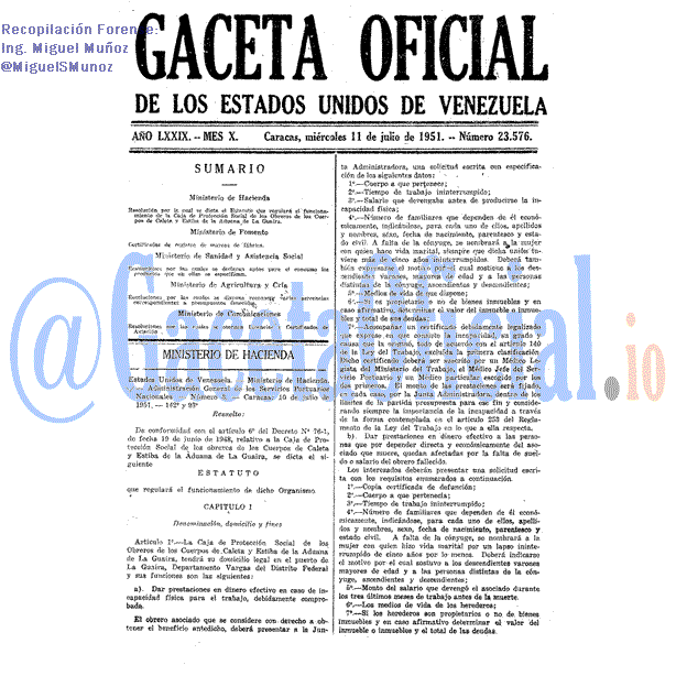 Gaceta Oficial 23576 del 11 Julio 1951