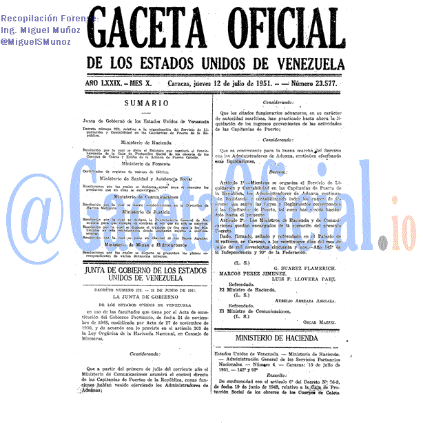 Gaceta Oficial 23577 del 12 Julio 1951