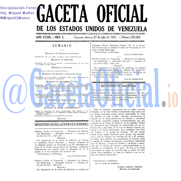 Gaceta Oficial 23589 del 27 Julio 1951
