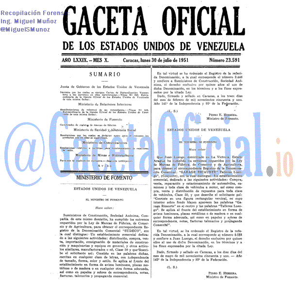 Gaceta Oficial 23591 del 30 Julio 1951