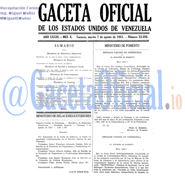 Gaceta Oficial 23598 del 7 Agosto 1951